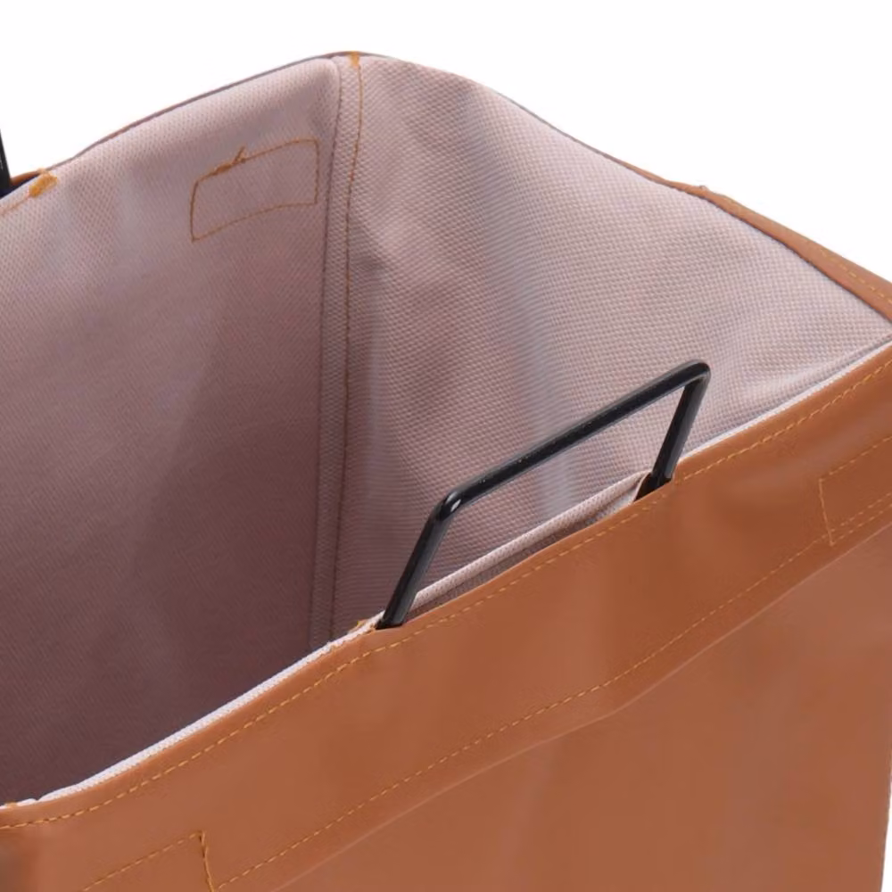 Garden Sanctuary Collapsible PU Leather Laundry Hamper with Metal Frame, Brown – 3