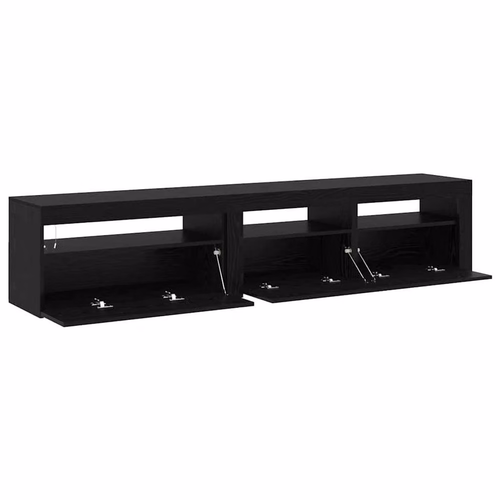 Berkfield Home Set of 2 Modern Black Oak TV Cabinets with LED Lights in Matt Engineered Wood – 5