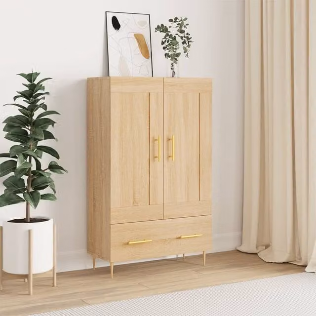 Berkfield Home Sonoma Oak Highboard in Brown, W/D/H: 69.5 x 31 x 115 cm
