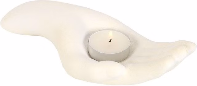 Something Different Open Hand Ceramic Tealight Holder in White, W/D/H: 9.0 x 24.0 x 6.5 cm