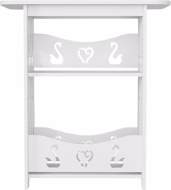Living and Home 2-Tier White PVC Side Table and Small Nightstand