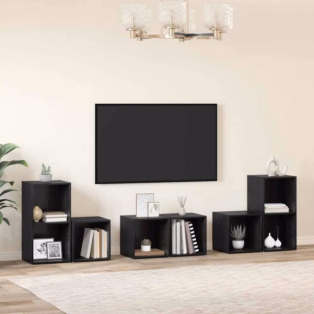 Berkfield Home 6-Piece TV Cabinet Set with Storage Shelves in Black Oak Engineered Wood – 2