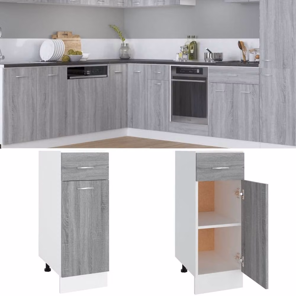 Berkfield Home Grey Sonoma Drawer Bottom Cabinet W: 30 cm, D: 46 cm, H: 81.5 cm – 1