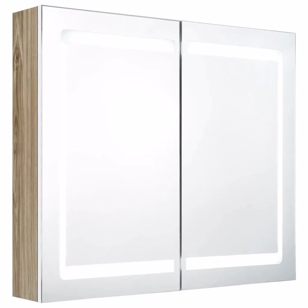 Berkfield Home LED Bathroom Mirror Cabinet in White and Oak, W/D/H: 80 x 12 x 68 cm – 2