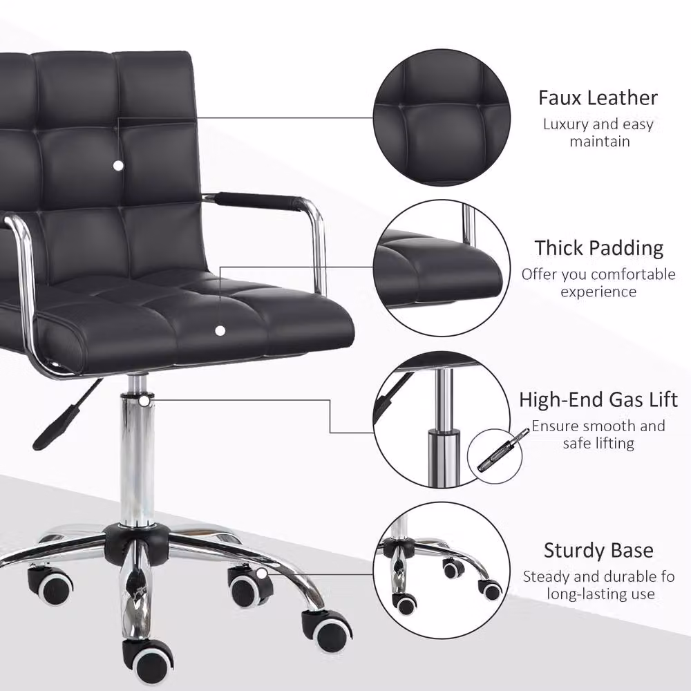 STILVORA Black Synthetic Leather Task Chair with Armrests and Castors – 5