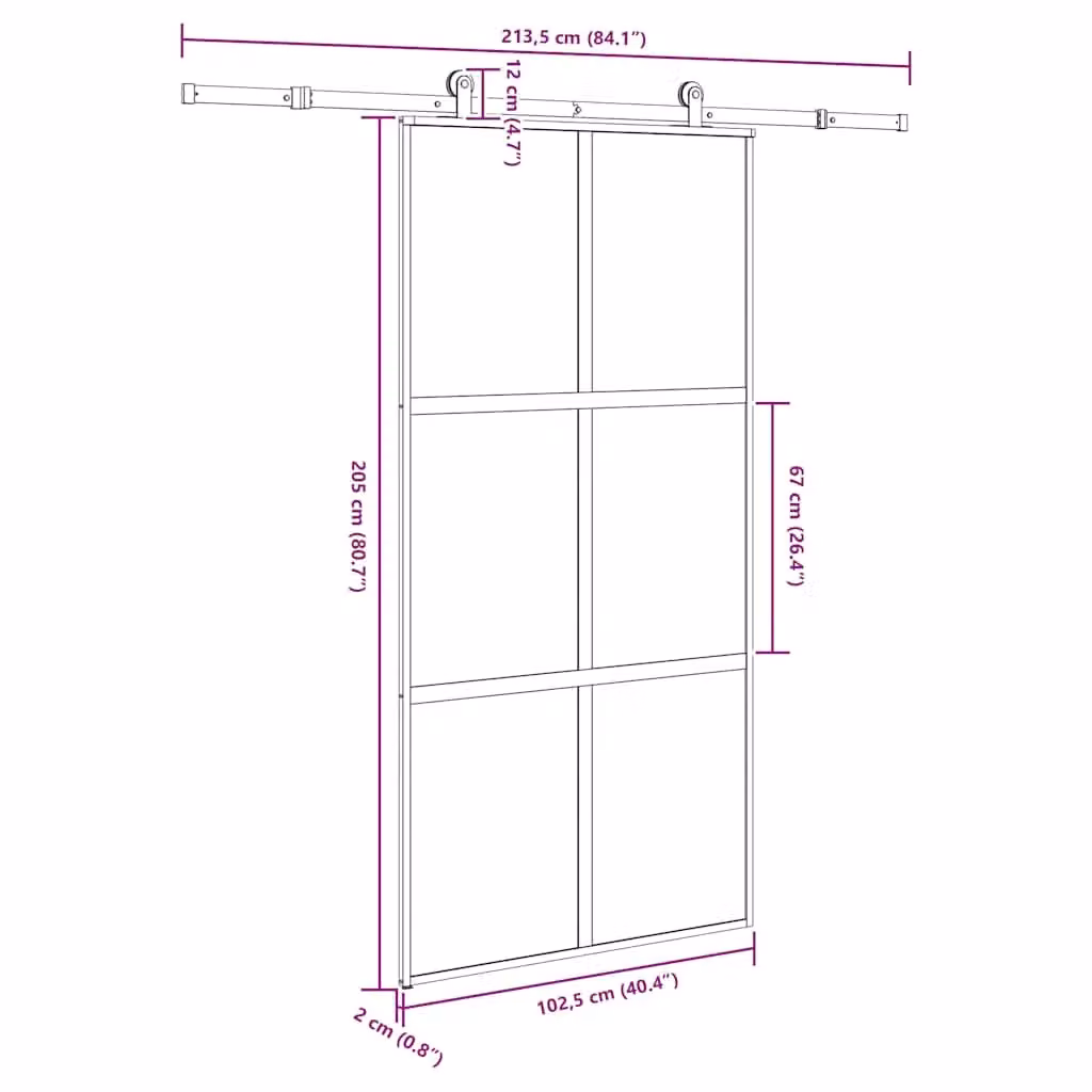 Berkfield Home Sliding Door with Hardware Set, Black Aluminium and Transparent Tempered Glass, W: 102.5 cm, H: 205 cm – 4