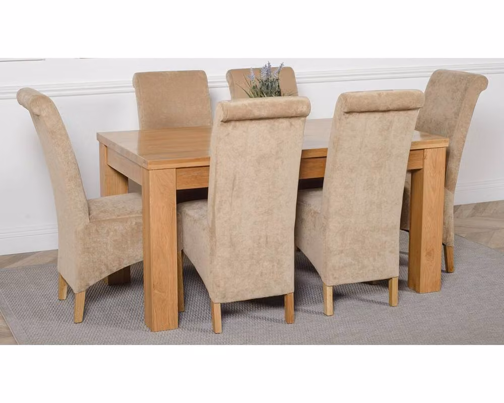 Thats Furniture Dakota Oak Dining Table and 6 Montana Beige Fabric Chairs Set, W: 182 cm, D: 92 cm, H: 77 cm – 3