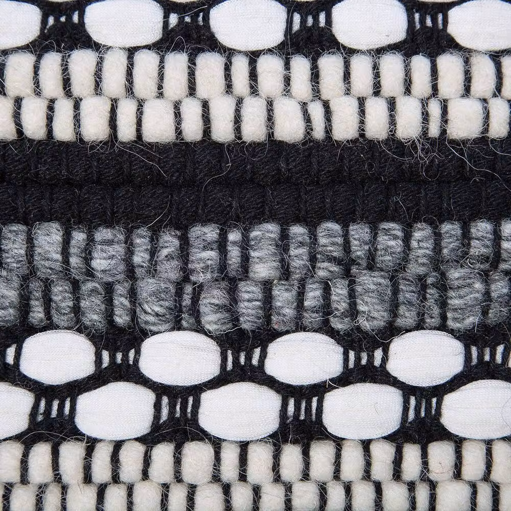 Wyld and Coco Handwoven Black and White Striped Macramé Pouffe in Cotton and Wool – 6