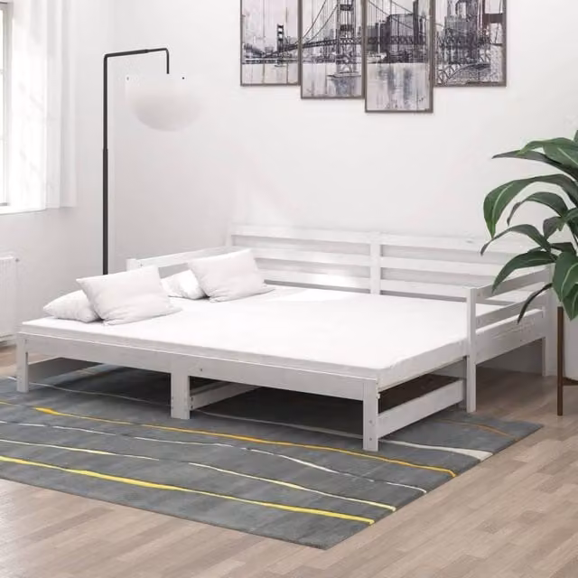 Berkfield Home White Solid Pinewood Pull-out Day Bed with Drawers