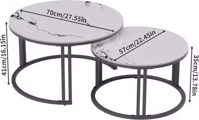 VOGREX Round Ceramic Coffee Table in White with High Gloss Finish, W: 100 cm, D: 80 cm, H: 41 cm