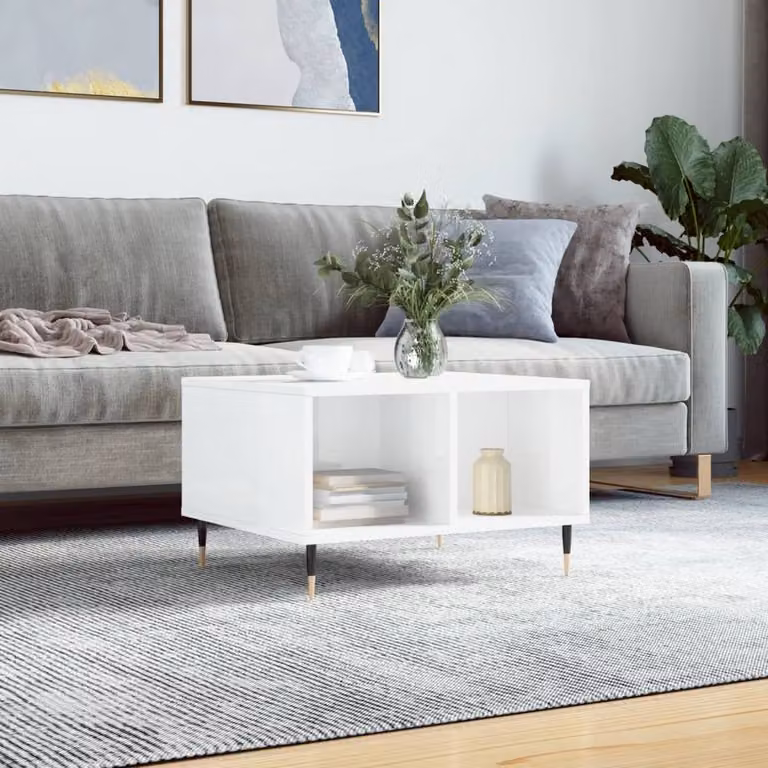 Berkfield Home Modern Rectangular Coffee Table in High Gloss White, W/D/H: 60 x 50 x 36.5 cm