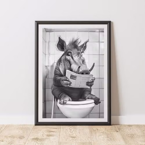 60 Second Makeover Warthog On The Toilet Animal Print Paper Poster, W: 21.0 cm, H: 29.7 cm
