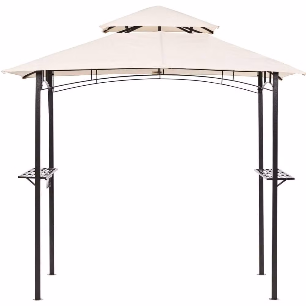 Wyld and Coco Beige Fabric Garden Pavilion with Black Powder Coated Steel Frame, H 245 x W 148 x D 148 cm