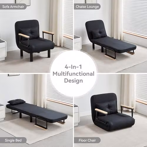 MCC Direct 4-in-1 Folding Single Sofa Bed and Convertible Lounge Sleeper Chair in Black – 4