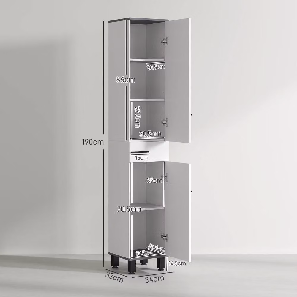 Wyld Haus Mael Extra Tall Slim Bathroom Storage Cabinet in White, H 190 cm x W 32 cm x D 34 cm – 4