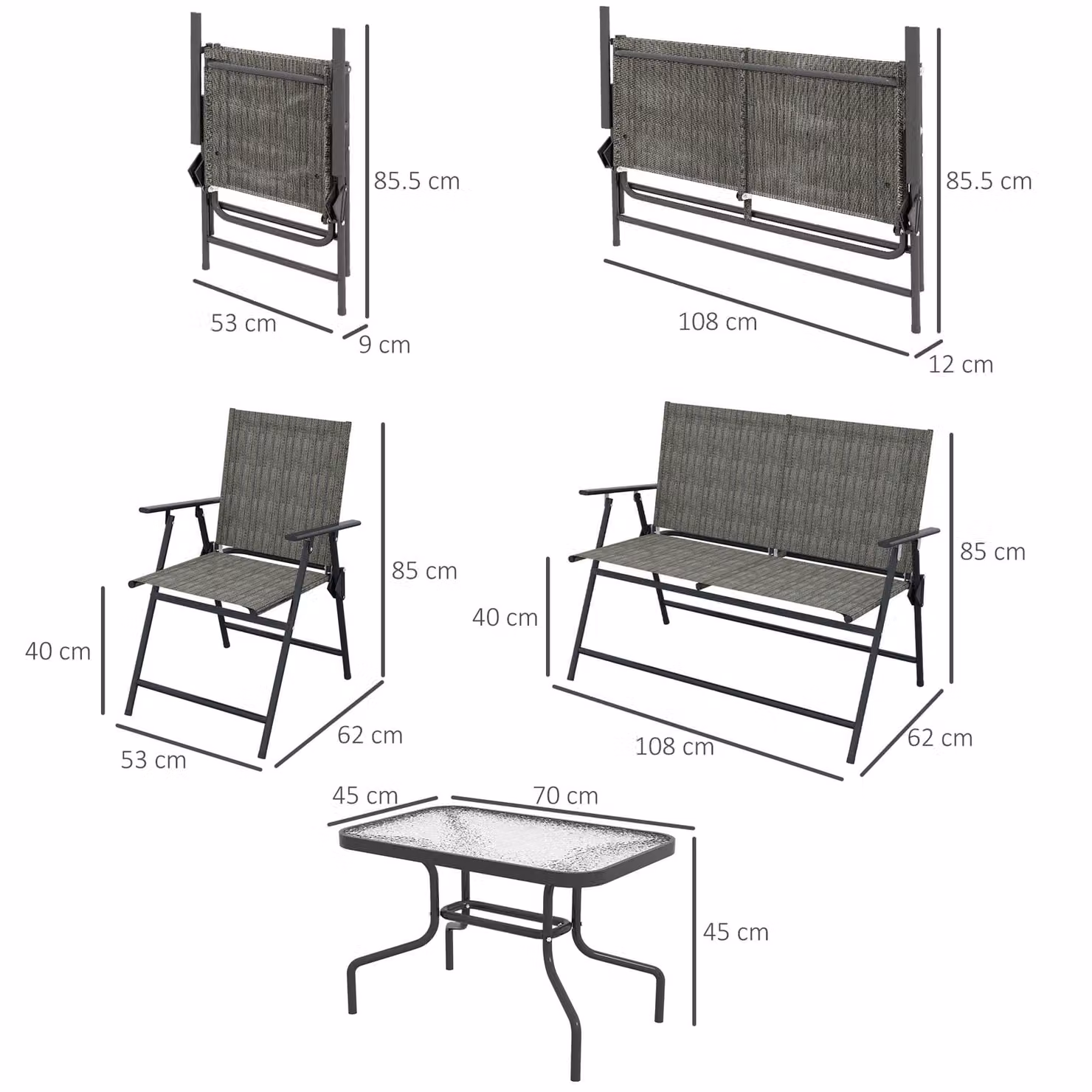 Outsunny Breathable Mesh Patio Set in Earthy Brown with Foldable Armchairs, Loveseat and Glass Table – 3