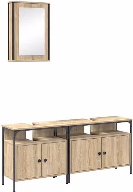 Berkfield Home 3 Piece Modern Wall Mounted Bathroom Cabinet Set in Sonoma Oak and Beige – 1