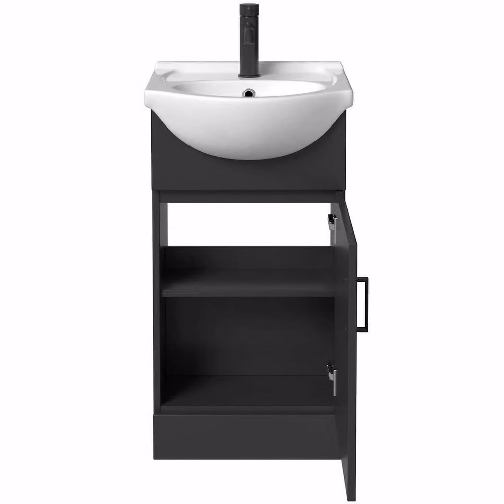 FORGEVIO Modern Black Matt Freestanding Bathroom Vanity Unit with Basin Sink and Soft-Close Hinged Doors – 4