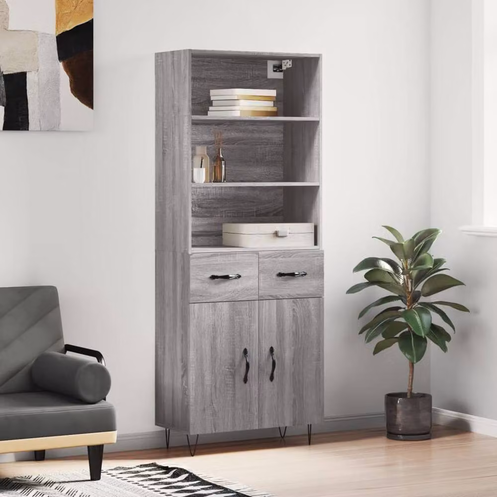 Berkfield Home Grey Sonoma Modern Highboard with Hinged Doors and Internal Shelves, W/D/H: 69.5 x 34 x 180 cm – 2