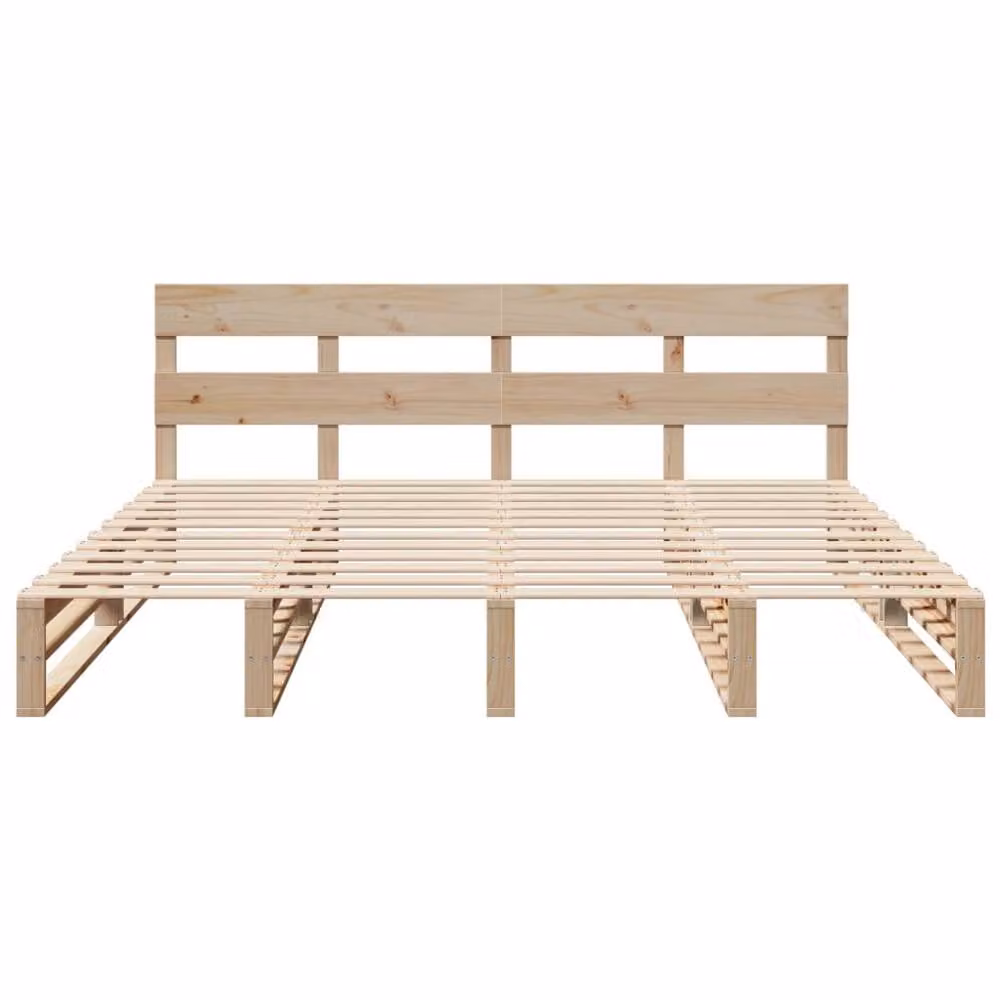 Berkfield Home Solid Wood Pine Bed Frame in Natural, W/D/H: 200 x 200 cm – 2