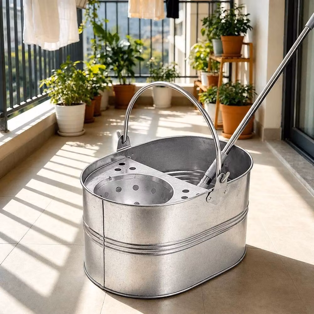 Kelvenix 14L Metal Steel Mop Bucket with Wringer in Silver – 4
