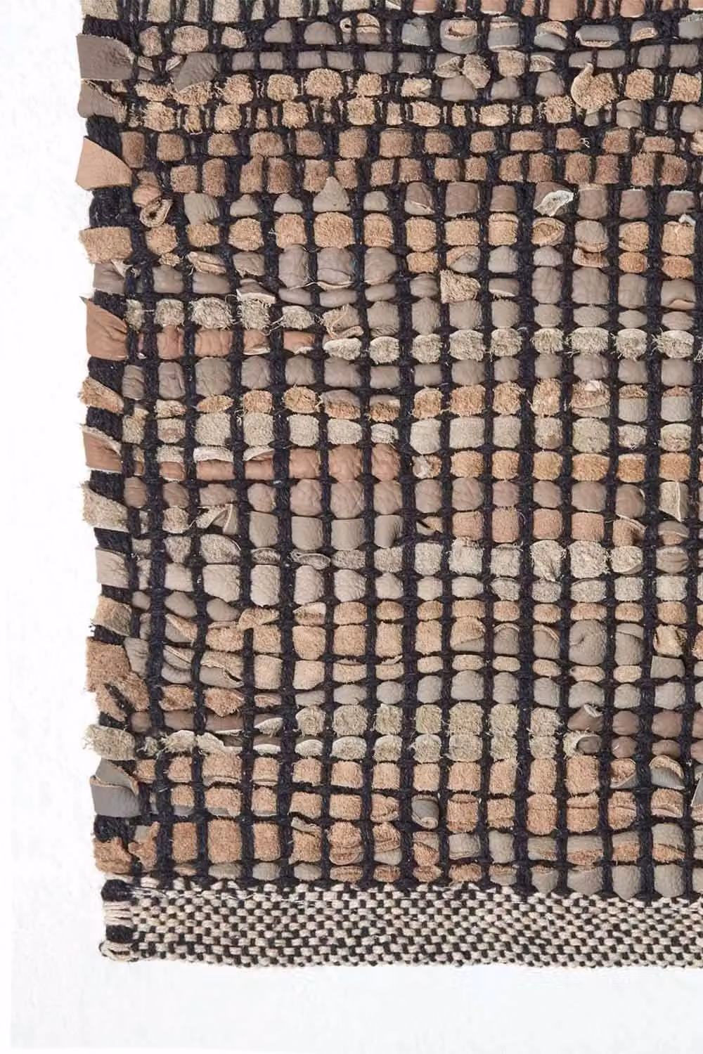 Homescapes Black Leather Handwoven Herringbone Rectangular Rug W: 150 cm, L: 240 cm – 3