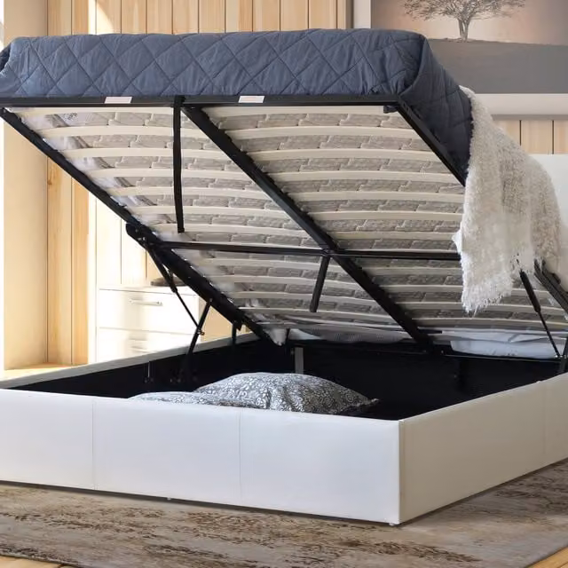 Modernique Bilancio Upholstered Storage Bed in White Faux Leather, W/D/H: 180 x 200 cm