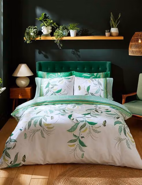 Sara Miller Fern Garden Reversible Pure Cotton Single Bedding Set, Green and White
