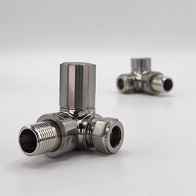 Lux Heat Round Manual Corner Valve Set in Brushed Nickel
