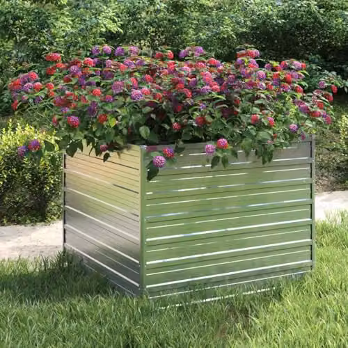 vidaXL Galvanised Steel Raised Bed in Silver, W/D/H: 100 x 100 x 77 cm – 2