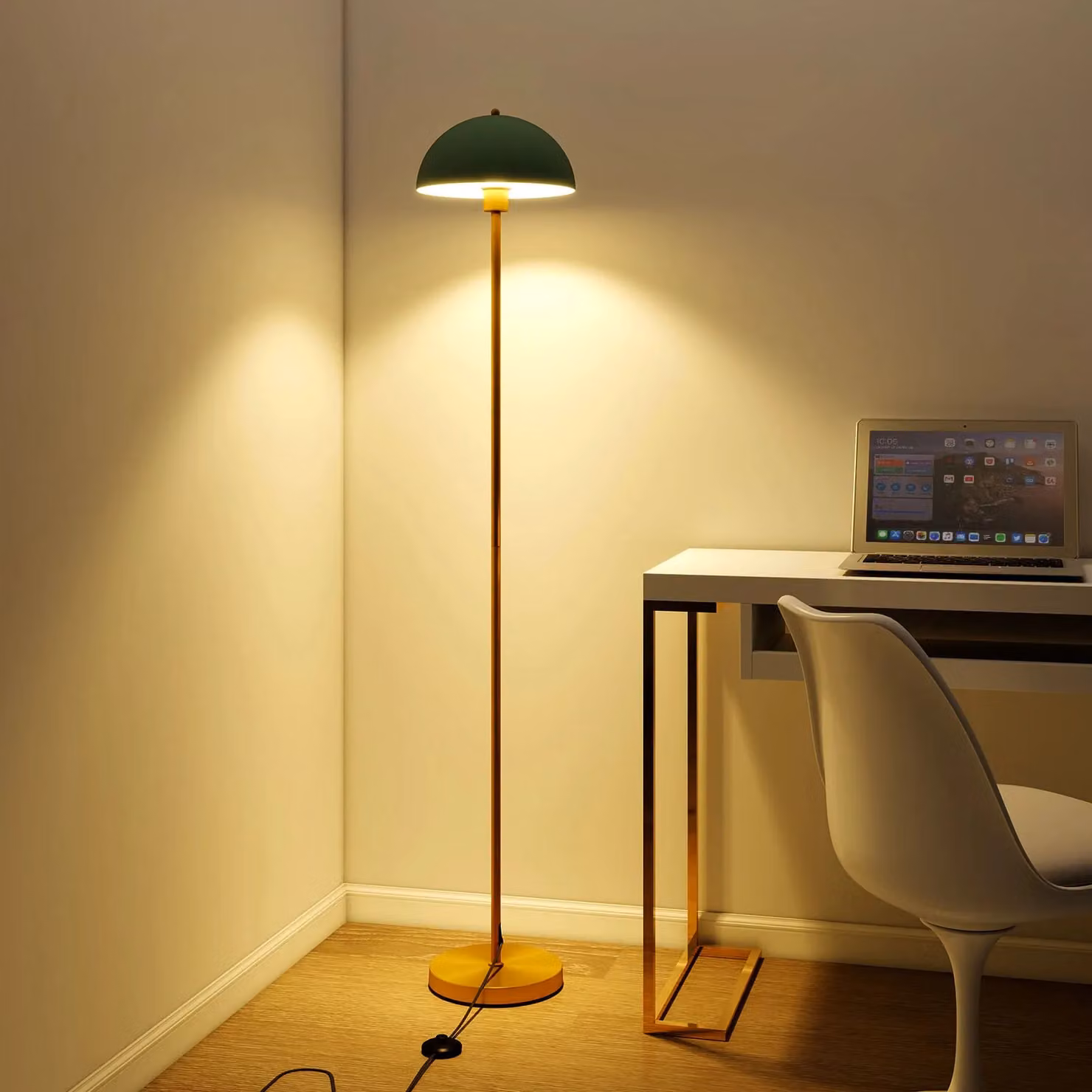 Costway Modern Green Metal Floor Lamp with Adjustable Dome Head and Gold Brass Accents – 4
