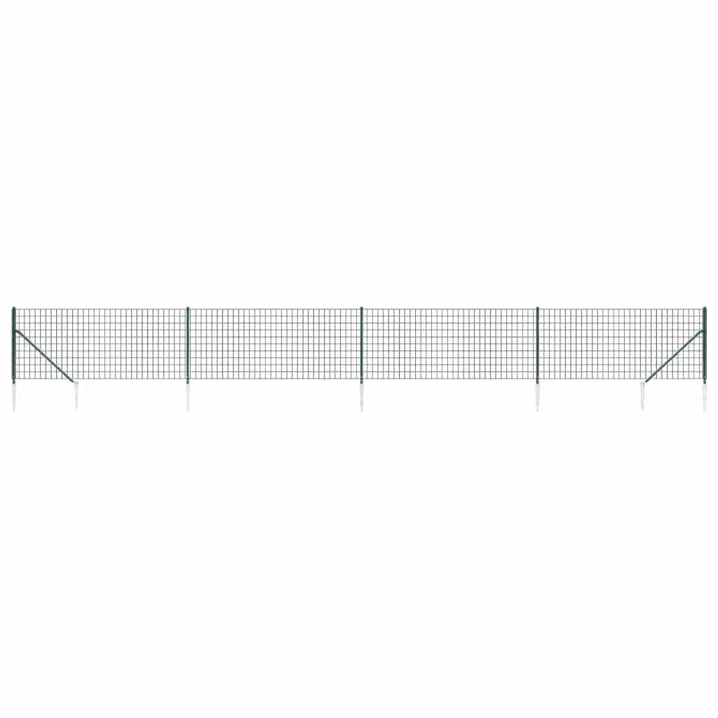Berkfield Home Green PVC-Coated Steel Wire Mesh Fence with Spike Anchors, W: 1.1 m, L: 10 m – 2