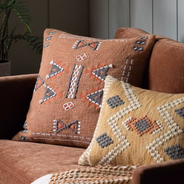 Terrys Ethnic Brown Cotton Square Feather Filled Cushion W/D: 50 x 50 cm