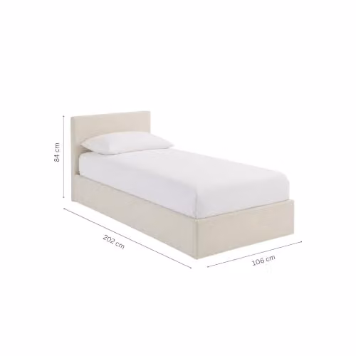 GFW Single End Lift Ottoman Storage Bed in Beige Corduroy Fabric, W/D/H: 90 x 202 x 84 cm – 2