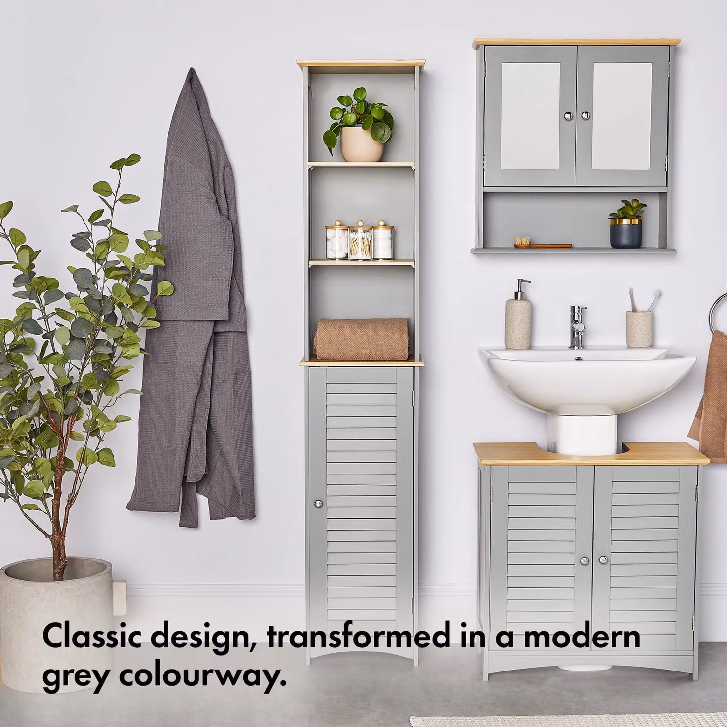 VonHaus Shrewsbury Freestanding 1 Door Tall Bathroom Cabinet in Grey – 2