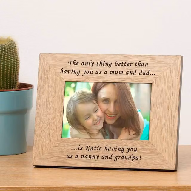 Uniqueful Personalised Nan & Grandad Rectangular Wood Picture Frame, Brown, W/H: 15 x 10 cm
