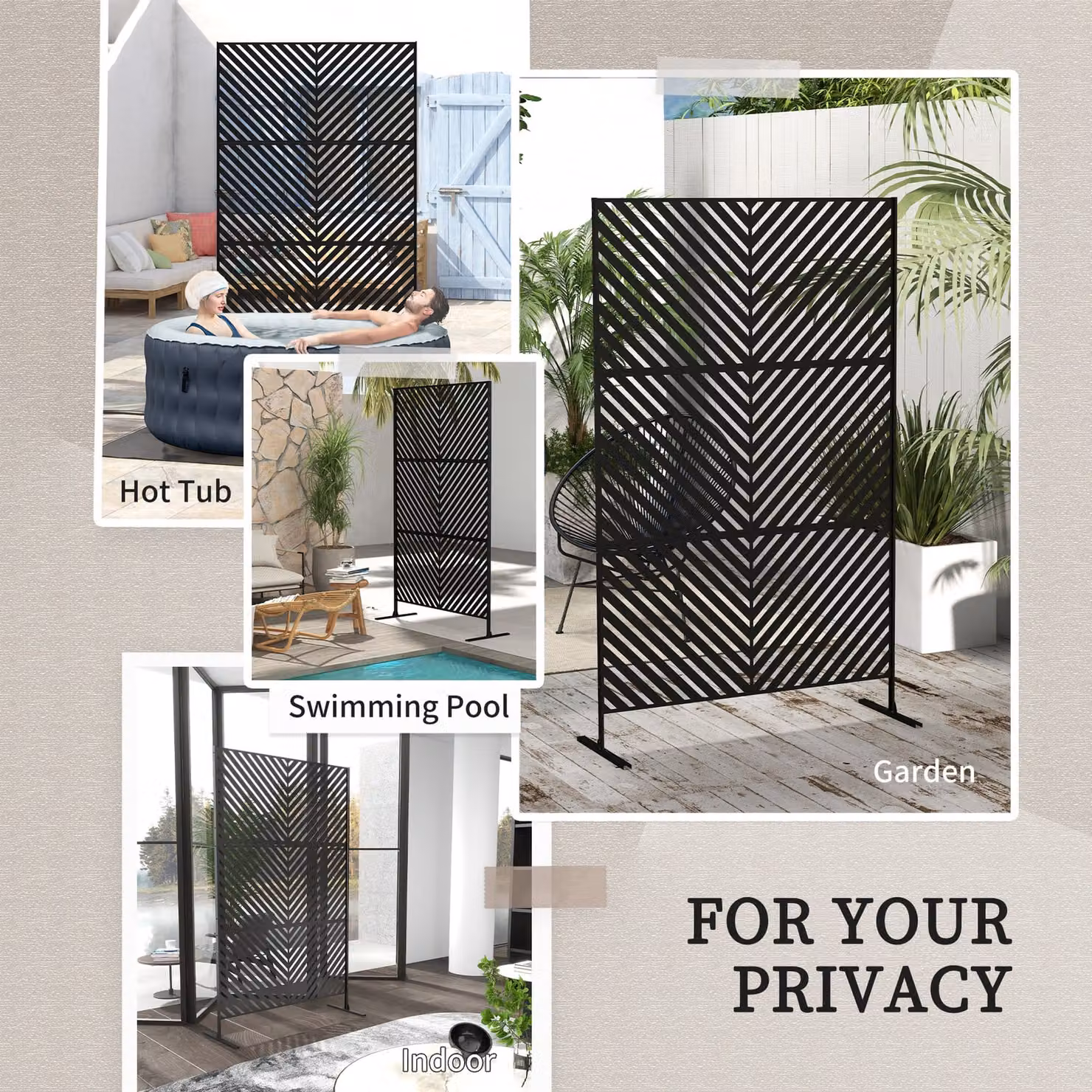 Outsunny Black Metal Decorative Outdoor Privacy Screen and Trellis with Stand, Geometric Modern Design, H: 198 cm, W: 120 cm – 6