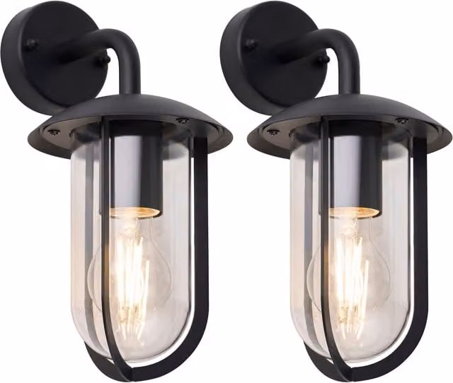 First Choice Lighting Bronty Set of 2 Black Outdoor Wall Lights with Transparent Glass