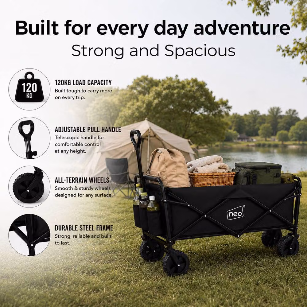 Neo Folding Garden Wagon Cart, 138L Capacity, 120kg Load, Black – 4