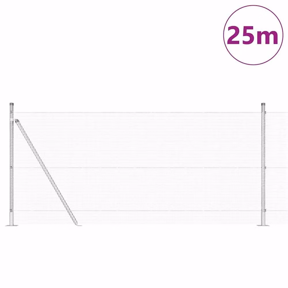 Berkfield Home Galvanised Steel Welded Wire Fence with 13 Flanged Posts, Silver, 1 x 25 m – 2