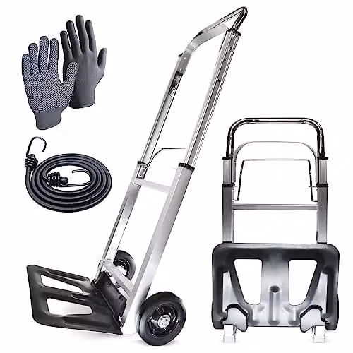 WMR Heavy Duty Aluminium Folding Hand Truck Trolley in Silver, 90kg Max Load Capacity