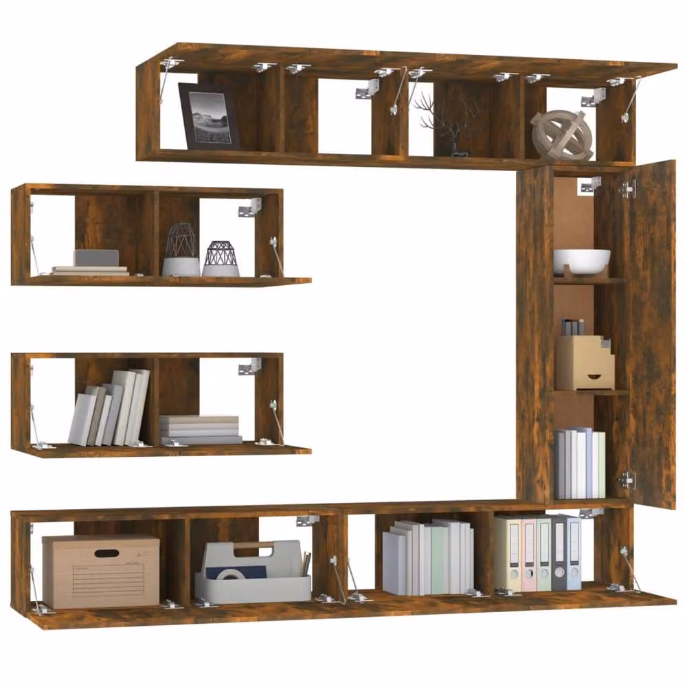 Berkfield Home Classic 7 Piece TV Cabinet Set in Smoked Oak Brown with Integrated Lighting, W/D/H: 110 x 30 x 30 cm – 2