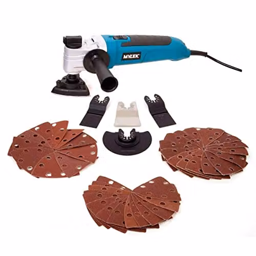 MYLEK 300W Oscillating Multi Tool with 6 Speeds and 48 Piece Accessory Kit in Blue – 6