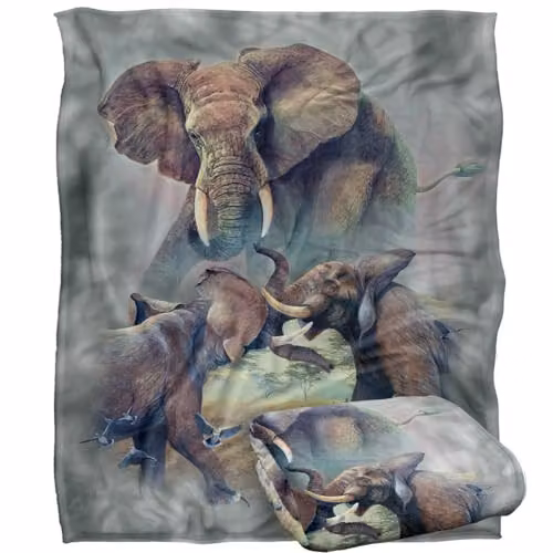 JQ Licensing Elephants Fighting Silky Touch Super Soft Fleece Throw Blanket, White, W/D/H: 152 x 127 cm – 1