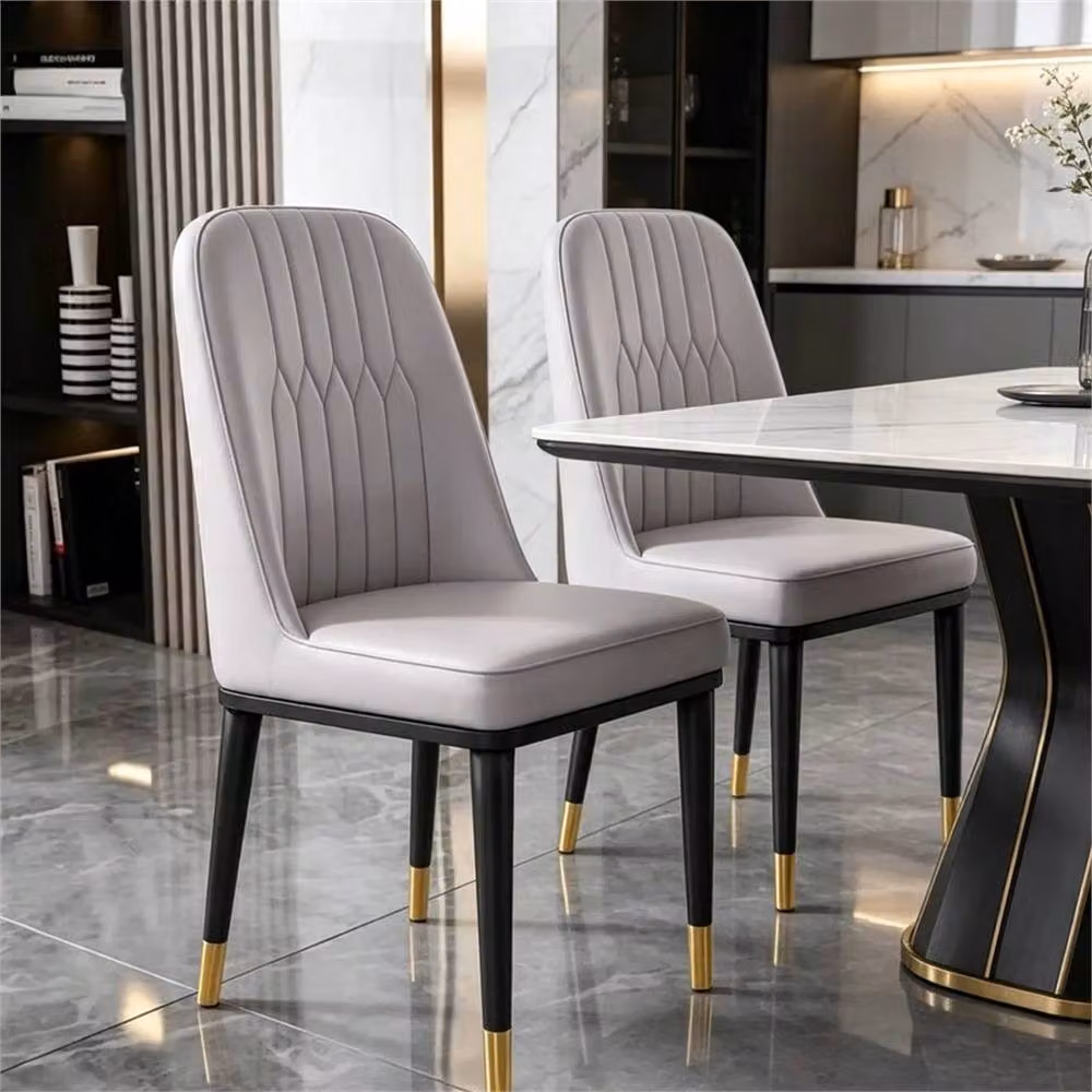 Nordara Set of 2 Grey Faux Leather Dining Chairs with Metal Legs – 5
