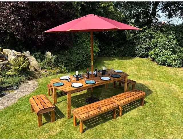 Charles Taylor Knights Ten Seater Garden Furniture Table Set in Brown Wood – 1