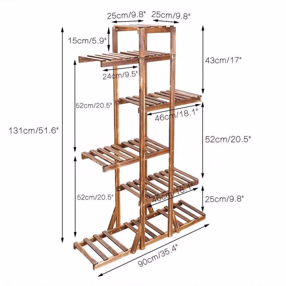 EONLION Large Wooden Flower Rack and Bonsai Plant Stand in Brown, W/D/H: 131 x 25 x 90 cm – 2