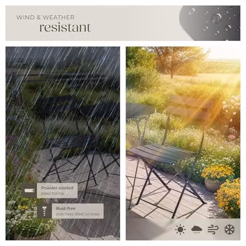 tectake Bistro Set with 1 Garden Table and 2 Chairs in Black Metal – 5