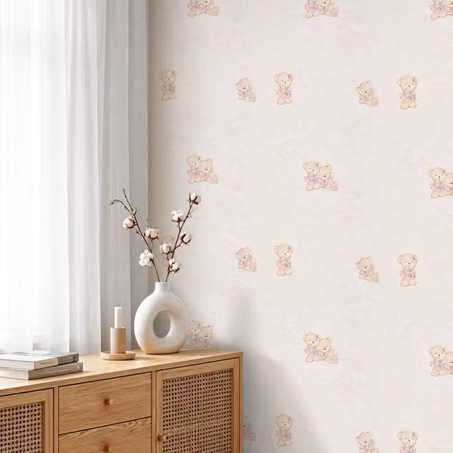 Lifeideas 3D Embossed Bear Kids Wallpaper in Pink