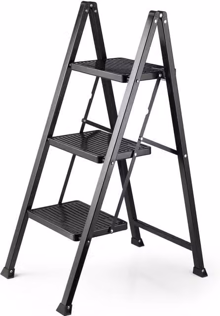 VonHaus 3 Step Steel Ladder in Black